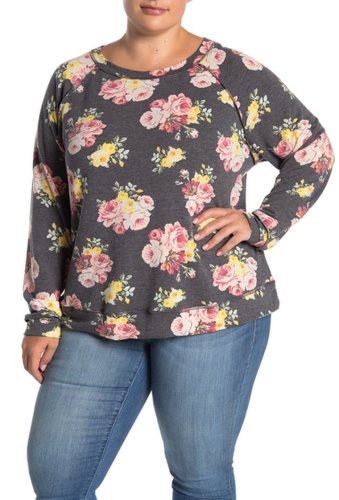 Imbracaminte femei caslon floral raglan sleeve cozy sweatshirt blk- pink bouquet flrl