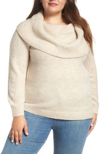 Imbracaminte femei caslon metallic convertible neck sweater plus size beige oatmeal light heather
