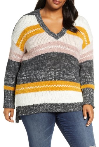 Imbracaminte femei caslon mixed stripe v-neck pullover ivory- black multi sweater stp