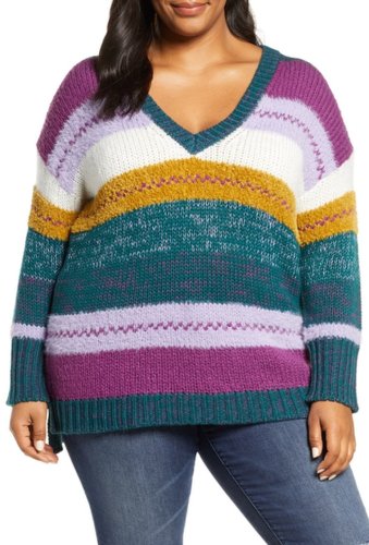 Imbracaminte femei caslon mixed stripe v-neck pullover purple b multi sweater stp