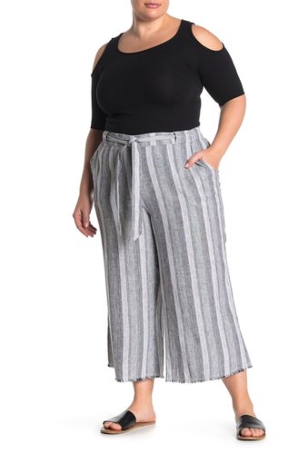Imbracaminte femei caslon yarn dye linen crop pants plus size black stripe