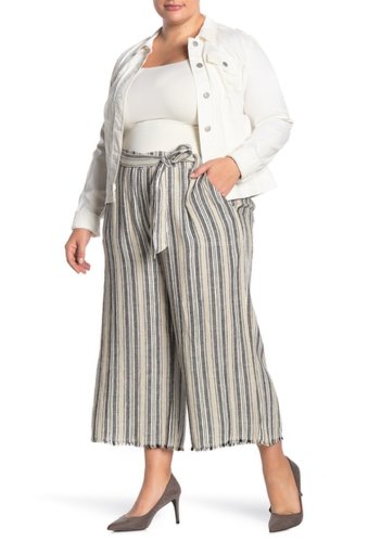 Imbracaminte femei caslon yarn dye linen crop pants plus size khaki- blk varigated stp