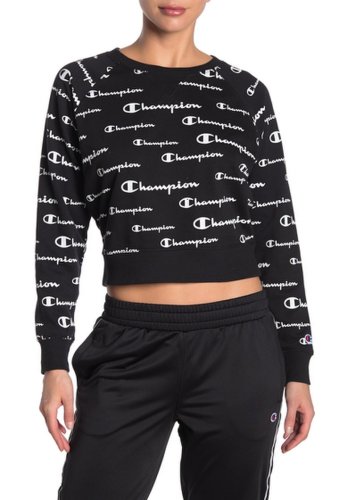 Imbracaminte femei champion campus french terry cropped crew neck pullover solid scriptsblack