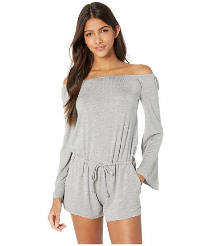 Imbracaminte femei chaser cool jersey shirred off shoulder bell sleeve romper heather grey