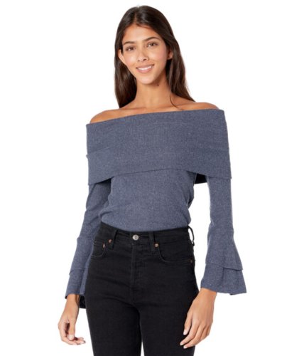 Imbracaminte femei chaser love rib off shoulder tiered peplum sleeve top blueberry