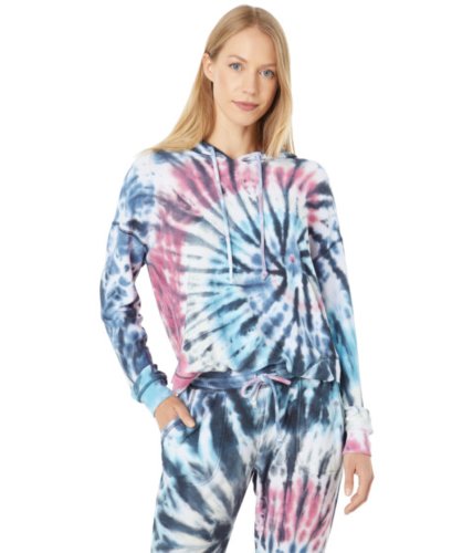 Imbracaminte femei chaser recycled cozy knit long sleeve shirttail hoodie dark crystal tie-dye