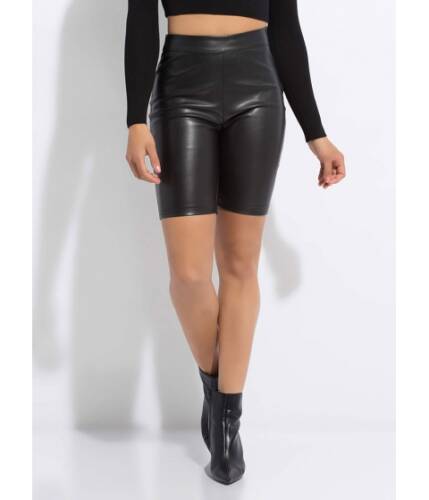 Imbracaminte femei cheapchic bad girls club faux leather biker shorts black