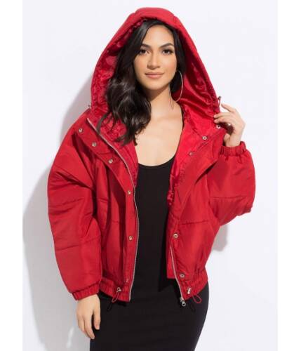Imbracaminte femei cheapchic brave the cold puffy hooded jacket red