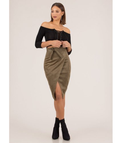 Imbracaminte femei cheapchic buy me tulips tied faux suede skirt olive