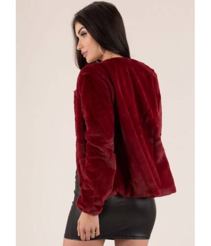 Imbracaminte femei cheapchic classic beauty boxy faux fur coat burgundy