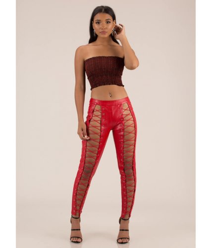 Imbracaminte femei cheapchic cold-blooded animal laced cut-out pants red
