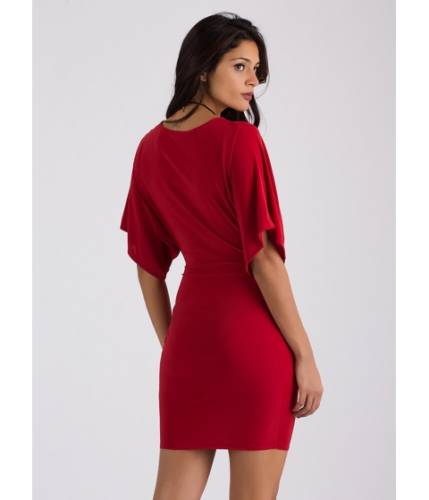 Imbracaminte femei cheapchic easy elegance knotted dolman dress red
