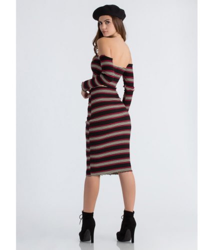 Imbracaminte femei cheapchic fray date striped rib knit pencil skirt black