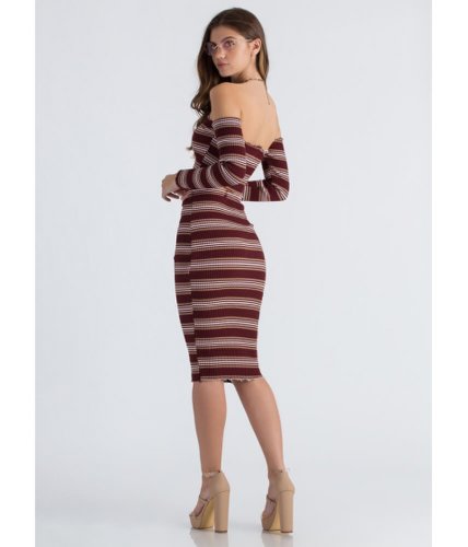 Imbracaminte femei cheapchic fray date striped rib knit pencil skirt burgundy