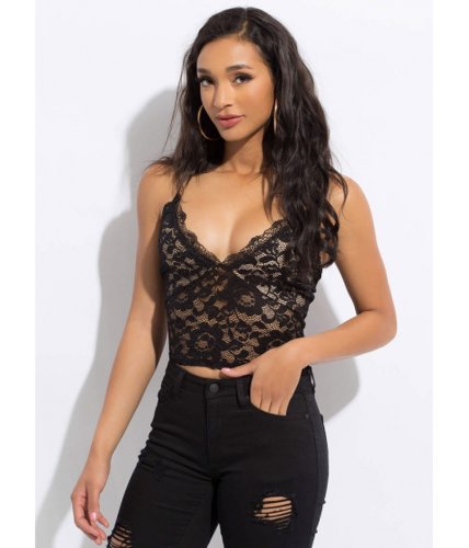 Imbracaminte femei cheapchic frilly and flirty floral lace tank top black