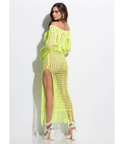 Imbracaminte femei cheapchic great catch netted off-shoulder set neonyellow