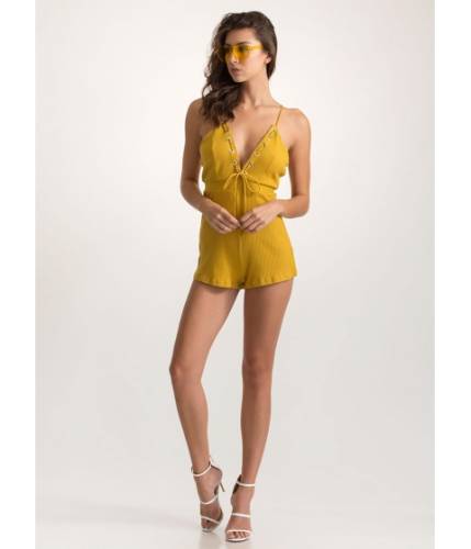 Imbracaminte femei cheapchic grommet girl plunging laced romper mustard
