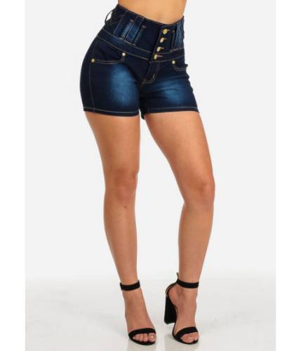 Imbracaminte femei cheapchic high waist dark blue butt lifting shorts with wide waistband multicolor