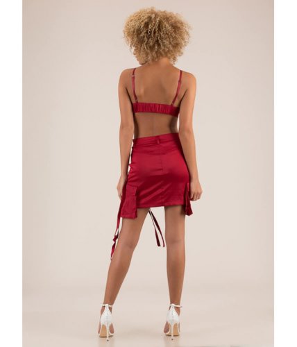 Imbracaminte femei cheapchic hot cargo satin bra top and skirt set red