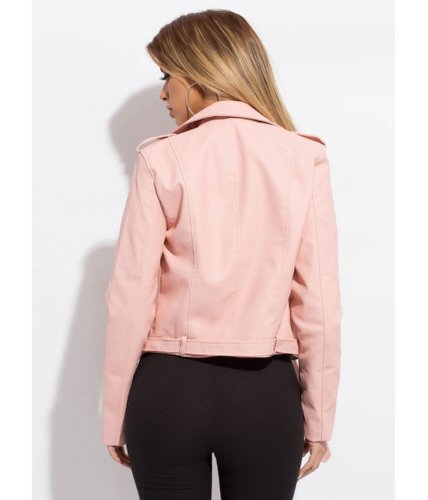 Imbracaminte femei cheapchic keep your cool faux leather moto jacket pink