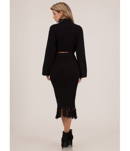 Imbracaminte femei cheapchic knit girl tasseled 2-piece sweater dress black