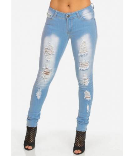 Imbracaminte femei cheapchic light blue low rise ripped skinny jeans multicolor