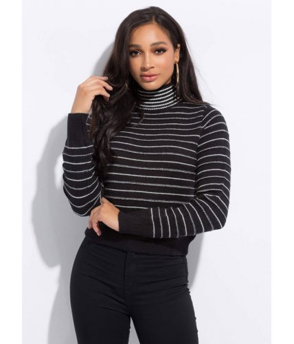Imbracaminte femei cheapchic line up pinstriped turtleneck sweater black