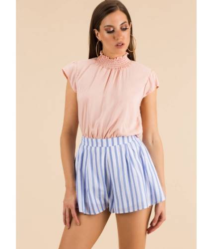 Imbracaminte femei cheapchic lovely day striped flared shorts blue