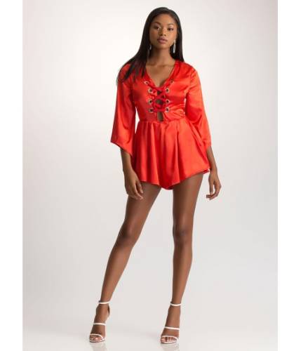 Imbracaminte femei cheapchic luxe good satin lace-up romper red