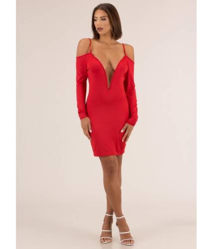 Imbracaminte femei cheapchic not yours plunging cold-shoulder dress red