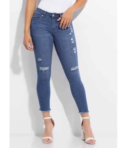 Imbracaminte femei cheapchic perf distressed cut-off skinny jeans dkblue