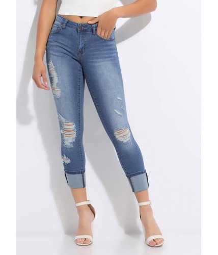 Imbracaminte femei cheapchic perf distressed mid-rise skinny jeans medblue