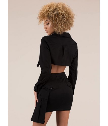 Imbracaminte femei cheapchic pocket launch cargo top and skirt set black