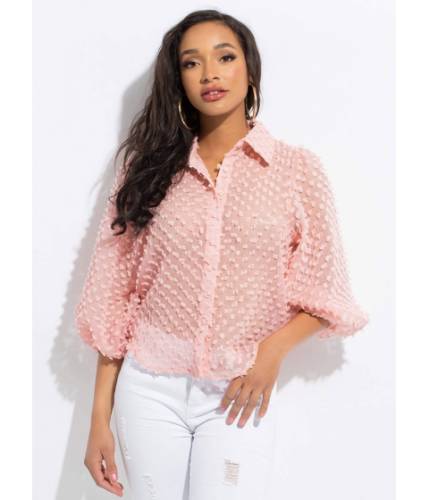 Imbracaminte femei cheapchic pom-pom party puff sleeve blouse pink