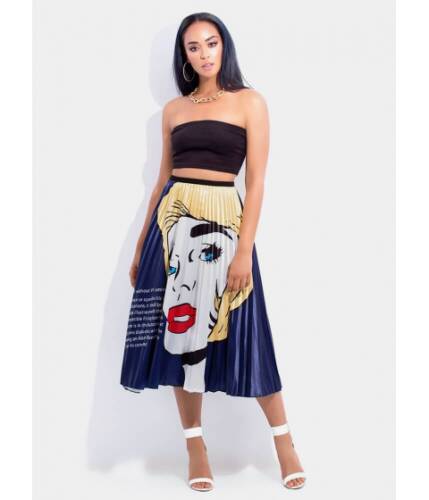 Imbracaminte femei cheapchic pop art class graphic pleated skirt multi