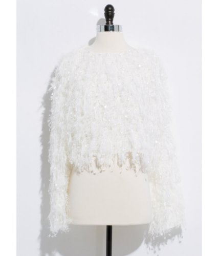 Imbracaminte femei cheapchic shake your pom-poms shaggy knit sweater white