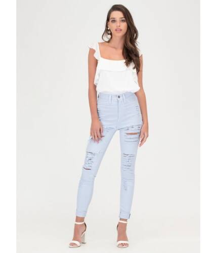 Imbracaminte femei cheapchic shred-y to rock skinny jeans ltblue