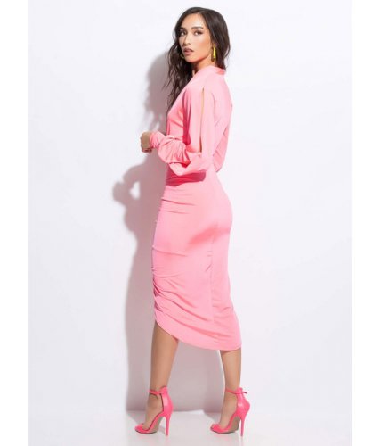 Imbracaminte femei cheapchic slits about to go down ruched dress neonpink