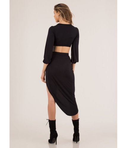 Imbracaminte femei cheapchic so knotty high-slit top and skirt set black