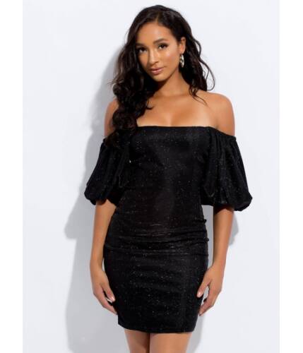 Imbracaminte femei cheapchic sparkle off-shoulder puff sleeve dress black
