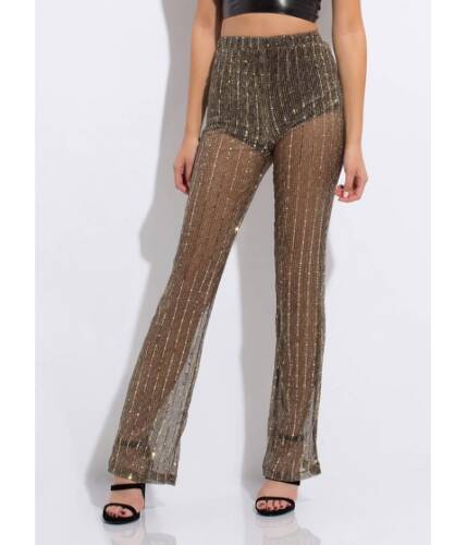 Imbracaminte femei cheapchic sparkly sequins sheer mesh pants blackgold