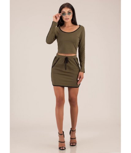 Imbracaminte femei cheapchic sporty in stripes hooded crop top olive