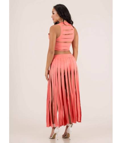 Imbracaminte femei cheapchic strip tease slashed top and skirt set coral