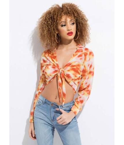 Imbracaminte femei cheapchic tied and tie-dyed cropped blouse orange