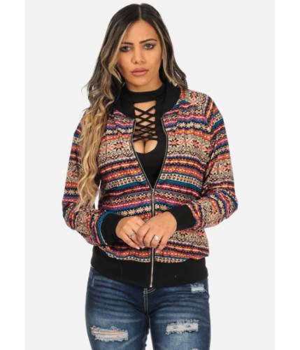 Imbracaminte femei cheapchic trendy long sleeve multicolor front zipper printed stretchy jacket multicolor