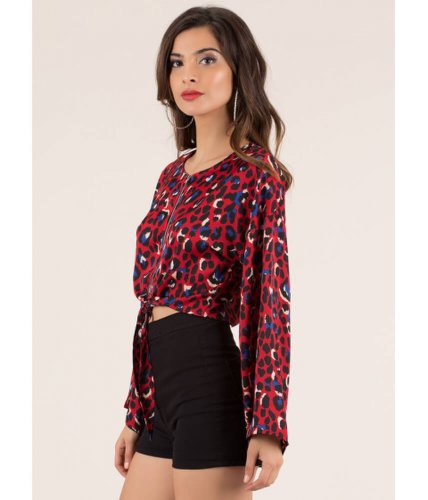 Imbracaminte femei cheapchic wild about leopard cropped tied blouse red