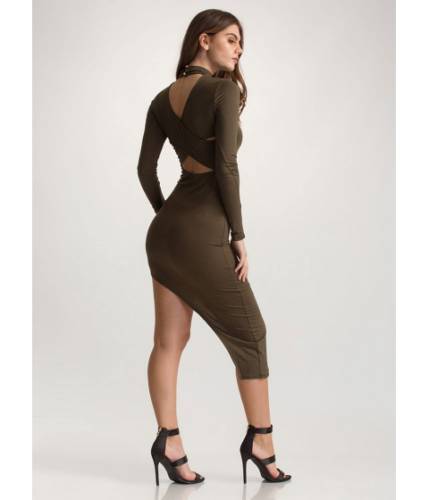 Imbracaminte femei cheapchic x game cut-out high-low bodycon dress olive