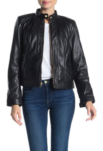 Imbracaminte femei cole haan lambskin leather moto jacket black