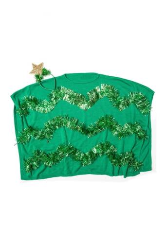 Imbracaminte femei collection xiix christmas tree poncho headband set green