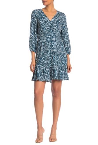 Imbracaminte femei collective concepts 34 sleeve floral printed v-neck dress bluewhite